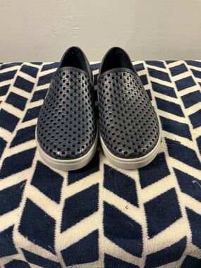 Men's Navy Perforated Slip-On Loafers